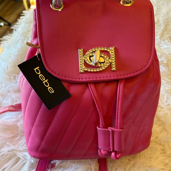 Bebe Pink Quilted Backpack with Gold Details - Picture 2 of 6